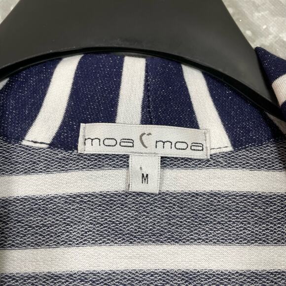 Moa Moa Blue Stripes Open Front Lightweight Cardigan - Size Medium- Sheer Panel - Picture 4 of 6